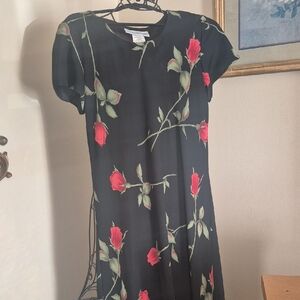 Floral Black Dress with Red Rose Pattern